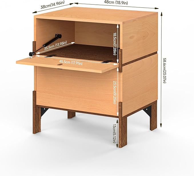 23" Night Stand, Easy Assembly Bedside Table with 2 Storage Drawers, Mid-Century Style Wood End Table for Bedroom, Dormitory, Beech Color (1 pcs)