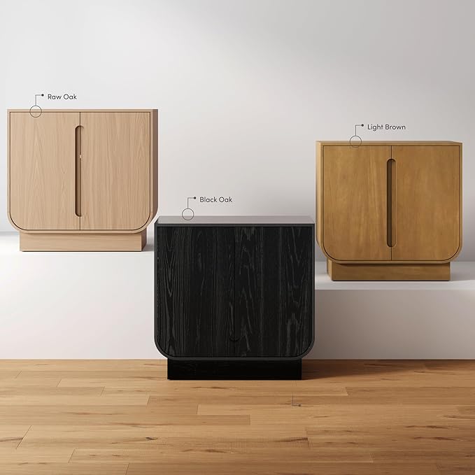 Nathan James Joey Mid Century Modern Storage Cabinet, Arched Accent Cabinet with Rounded Bottom Edges and Integrated Door Pull Cutouts, Black Oak