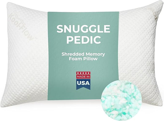 Snuggle-Pedic Shredded Memory Foam Pillow - The Original Cool Pillows for Side, Stomach & Back Sleepers - Sleep Support That Keeps Shape - College Dorm Room Essentials for Girls and Guys - King