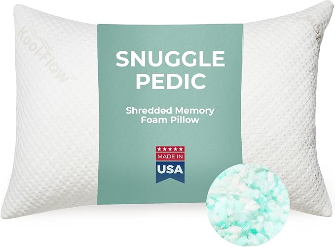 Snuggle-Pedic Shredded Memory Foam Pillow - The Original Cool Pillows for Side, Stomach & Back Sleepers - Sleep Support That Keeps Shape - College Dorm Room Essentials for Girls and Guys - Queen