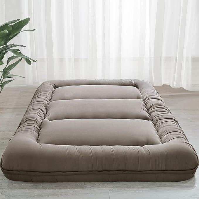 MAXYOYO 6" Extra Thick Japanese Floor Mattress Futon Mattress, Foldable Tatami Pad for Adults, Roll Up Floor Bed for Guest Room Bedroom RV, Dark Grey, Queen