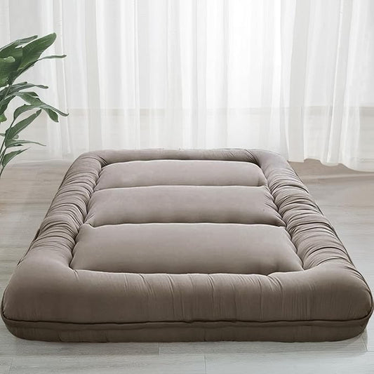 MAXYOYO 6" Extra Thick Japanese Floor Mattress Futon Mattress, Foldable Tatami Pad for Adults, Roll Up Floor Bed for Guest Room Bedroom RV, Dark Grey, Full