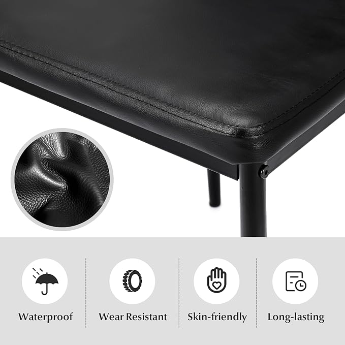 NAFORT Dining Table Set for 4, 48.5" Rectangle Tempered Glass Kitchen Room Table with 4 Black Faux Leather Dining Chairs, Space-Saving Dinner Tables with Metal Frame for Dining Room, Office, Dinette