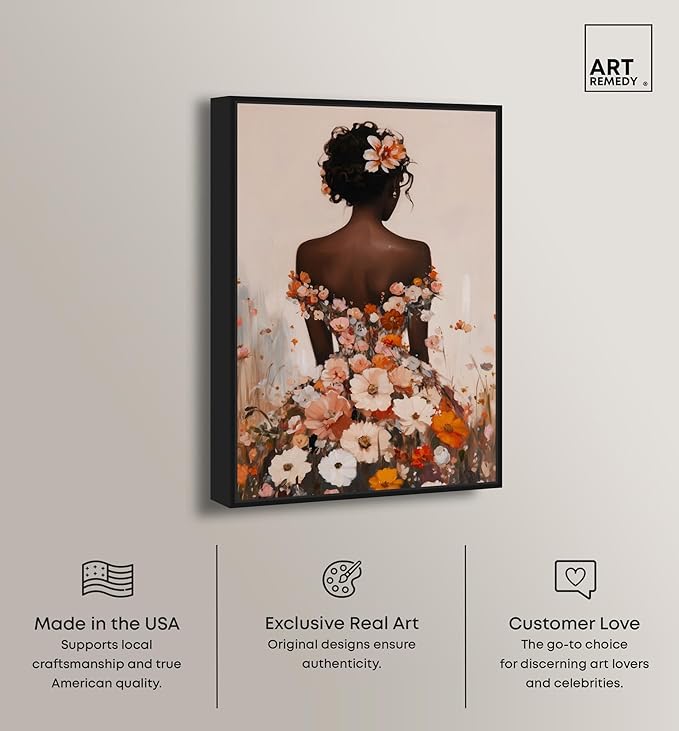 Autumn Bloom Dress Canvas Print Fashion Wall Decor by Art Remedy, Black Frame, 20 x 30