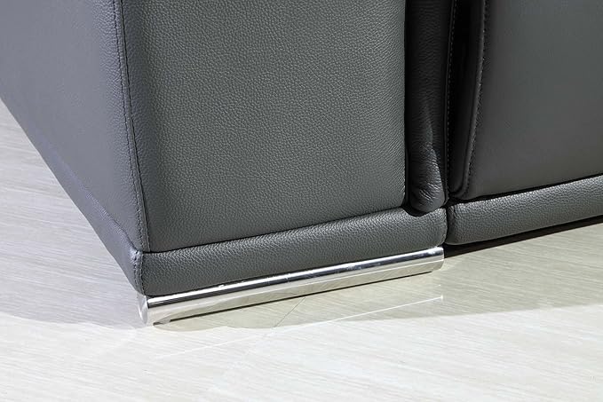 BlackJack Furniture Venice Top Grain Italian Leather Dual Power Recliner Sofa - 107" Theater Seating Modern Couch for Living Room Apartment Lounge Home with Adjustable Headrests & USB Port, Dark Grey