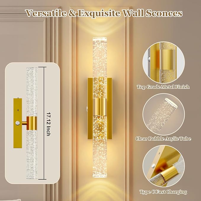 20000mAh Battery Operated Wall Sconces: 17 Inch Rechargeable Wall Lights Set of 2 with Arylic Shade - 3000K-6000K Dimmable Wireless LED Wall Lamp with Remote for Bedroom Bathroom Hallway Living Room