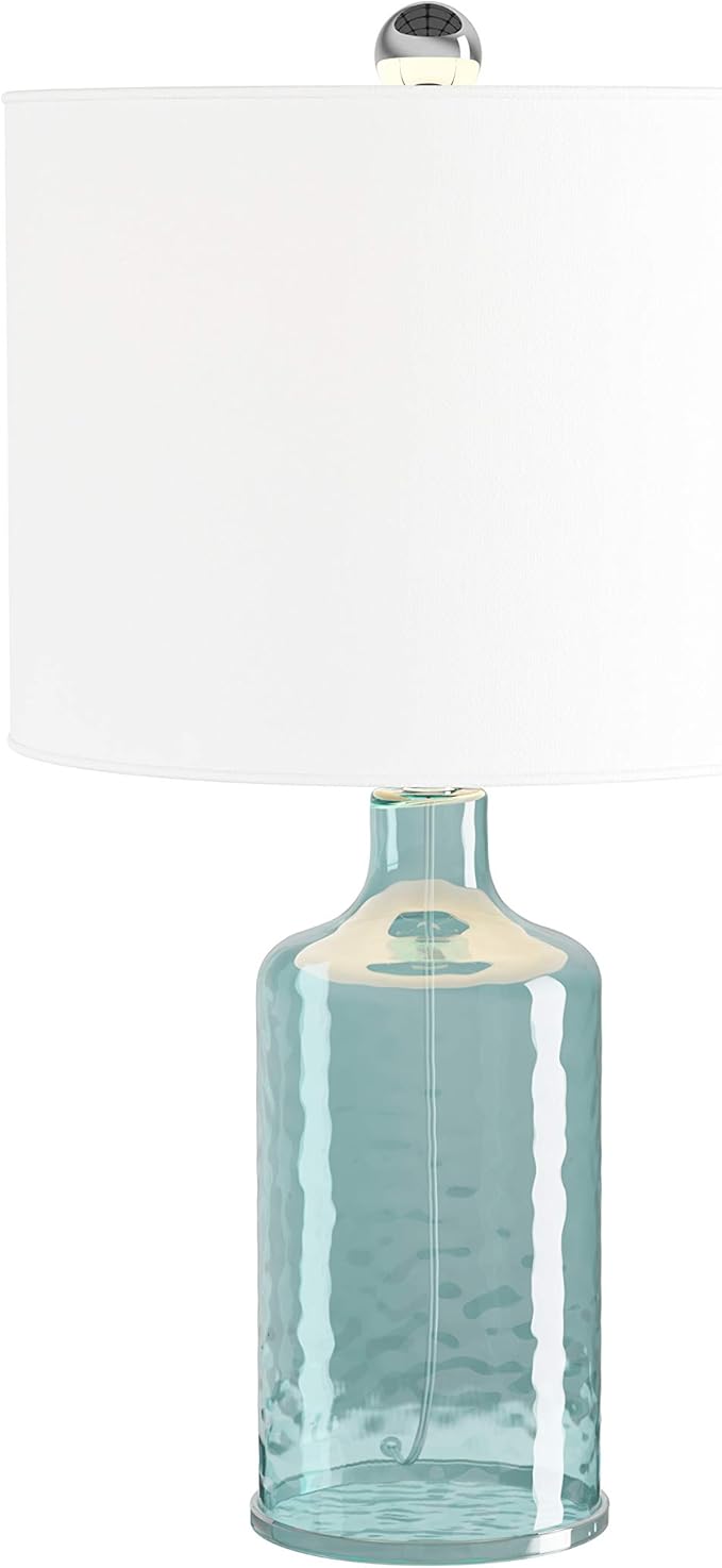 Table Lamp - Clear Glass Lamp with Open Base, LED Bulb, and Shade - Decorative Lighting for Coastal, Nautical, or Cottage Decor by Lavish Home (Blue)