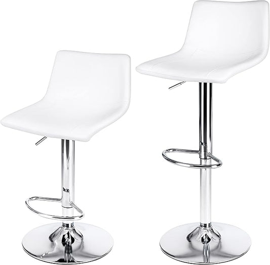 Finnhomy Bar Stools Modern PU Leather, Bar Stools Set of 2 Counter Height, Swivel Barstools with Footrest and L Shape Back, Height Adjustable Modern Bar Chairs for Kitchen, White