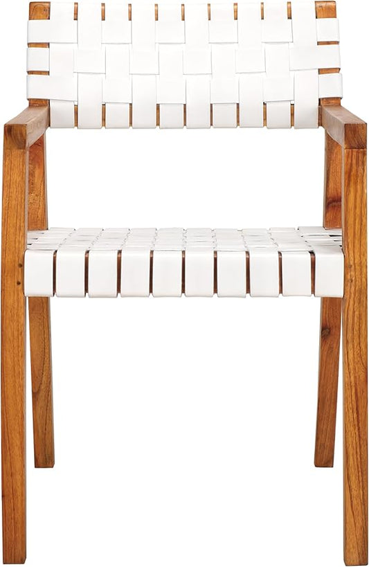 SAFAVIEH Home Collection Cire White Faux Leather/Natural Solid Wood Dining Chair