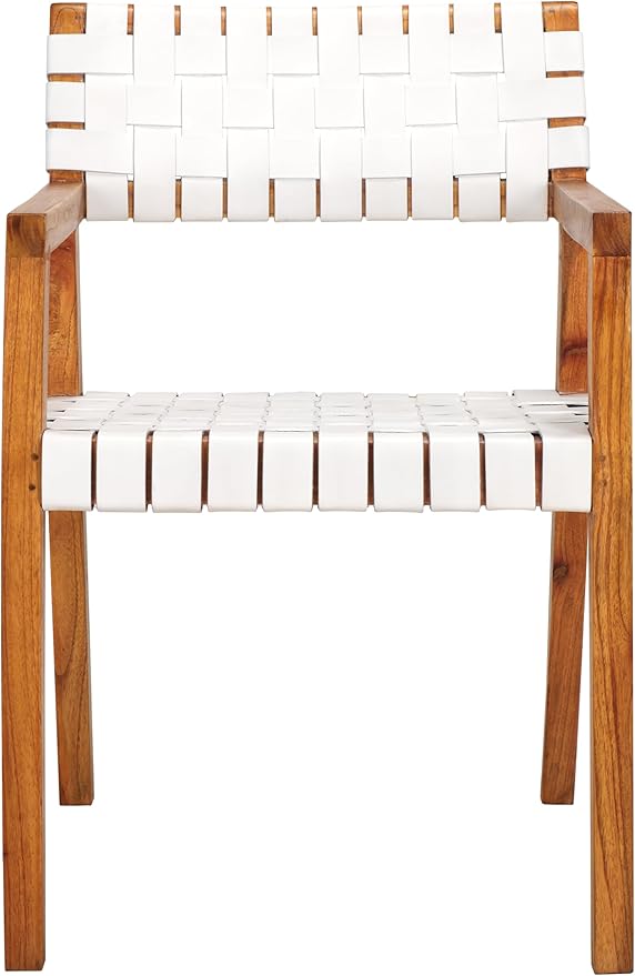 SAFAVIEH Home Collection Cire White Faux Leather/Natural Solid Wood Dining Chair