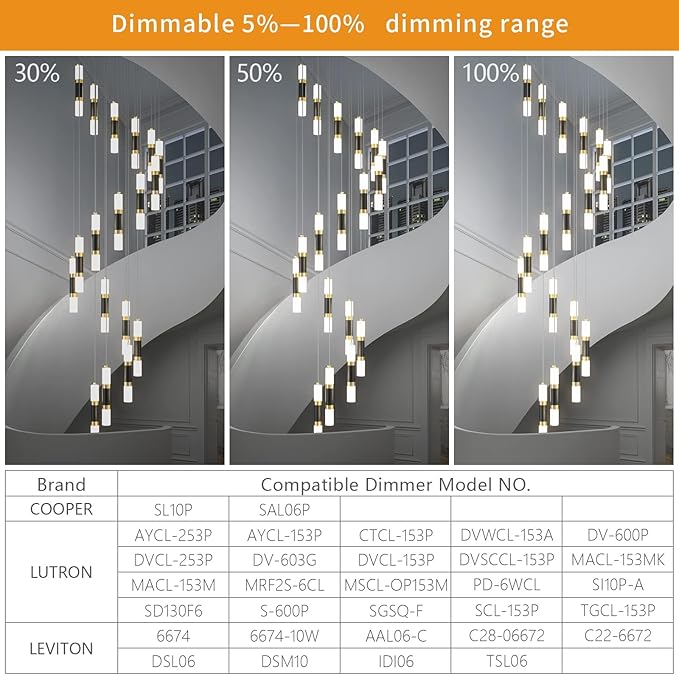 18-Light Modern Kitchen Island Black Gold Ceiling Pendant Light Dimmable LED 108W Staircase Large Chandelier Lobby Living Room Bedroom Foyer High Ceiling Chandelier