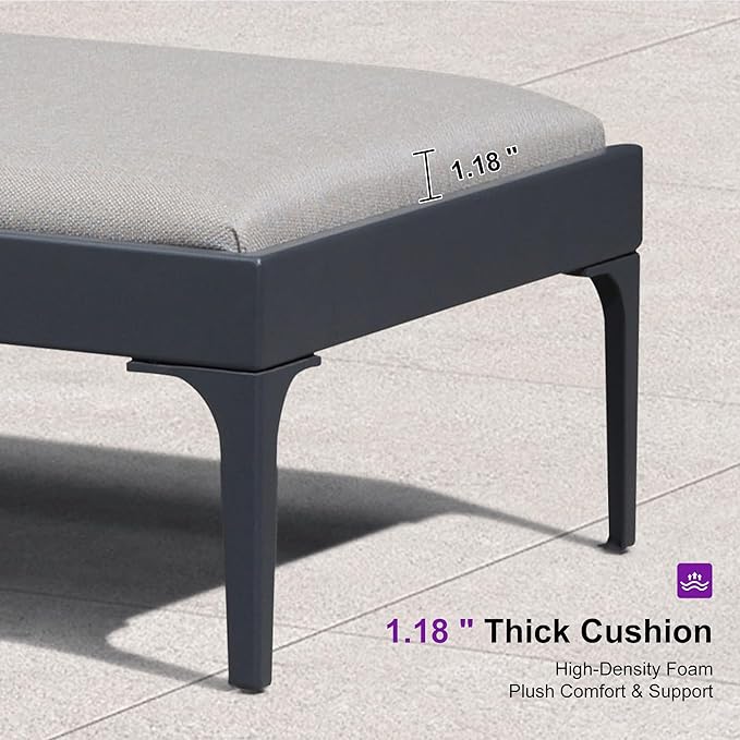PURPLE LEAF Outdoor Chaise Lounge Set of 2 Aluminum Adjustable Patio Lounger Chairs with Cushions Reclining Beach Daybed for Poolside Balcony Deck Backyard, Dark Grey