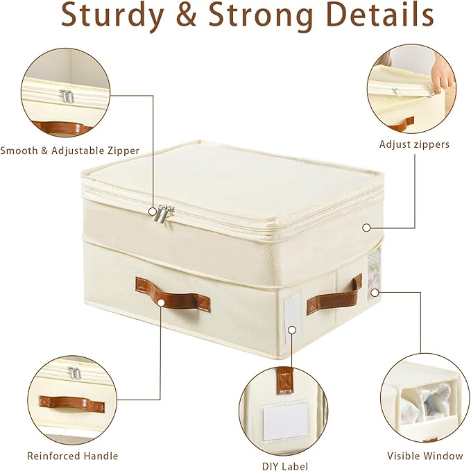 Bed Sheet Organizers and Storage, 4 Pack Linen Closet Organizers with Adjustable Zipper, Foldable Bedding Storage for Queen or King Size Bedsheets, Duvet Covers and Pillows
