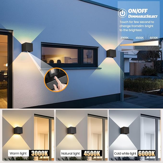 Outdoor Wall Sconce Lighting and Indoor Wall Lights,15W Black Square Outdoor Sconce,3 Color Temperature Up Down Wall Sconce Lights,ETL Listed Wall Lights & Indoor Wall Sconces(4.33-Inch 4 Pack)
