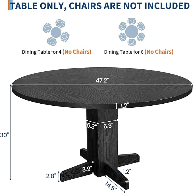 GAOMON Round Dining Table for 4-6 People,Circle Dining Table, 47 Inch Farmhouse Kitchen Table with Sturdy Pedestal Base,Finish Circle Table for Dining Room, Living Room, Apartment