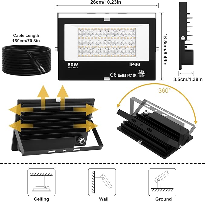 LED Flood Light Outdoor 800W Equivalent 8000LM, Smart RGBW Landscape Lighting with APP Control, Daylight 5700K 23 Modes Floodlight, IP66 Waterproof Color Changing Uplight Wall Light for Garden Stage