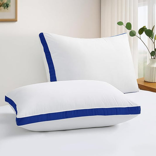 LUX Décor Gusseted Style Soft Hotel Pillows Set of 2 – for Side, Stomach & Back Sleepers - Down Alternative Hotel Bed Pillows – 100% Microfiber Cover, Virgin PSF Fill – Blue, King 36x18