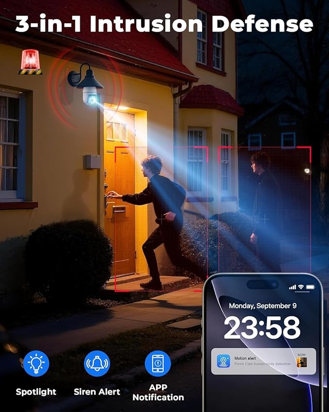 2K Light Bulb Camera Ourdoor, 5G/2.4G Wireless Outdoor Camera, Light Bulb Security Camera with AI Human Detection, Color Night Vision, Motion Alerts, 2-Way Audio, Compatible with Alexa