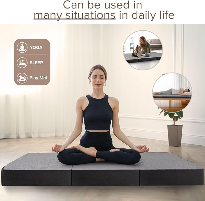 Vamcheer Tri Folding Mattress Queen Size - 4 Inch Foldable Mattress for Travel/RV/Camping/Guest Room/Yoga, 78"x58"x4" Tri-fold Memory Foam Cushion with Washable Cover