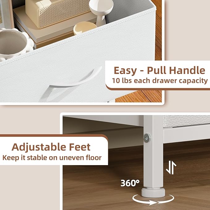 Somdot Tall Dresser for Bedroom, Chest of Drawers Storage Organizer,Steel, Non-Woven Fabric Drawers, Closet Bedside Living Room Entryway Hallway, 11.8"D x 16.5"W x 45.1"H (5 Drawers) White Leather, 1