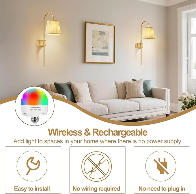 Vintage Battery Operated Wall Sconces Set of 2, Gold Rechargeable Wireless Wall Lamp Lights with Fabric Lampshade & LED Remote Bulb,Dimmable Flower Wall Sconce for Bedroom Living Room Hallway