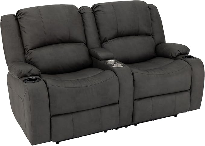 RecPro Charles 64" Powered Recliner RV Sofa with Console and Cupholders | Zero Wall Loveseat for Camper | Wall Hugger Couch with 2023 Updated Fabric (Gunmetal)