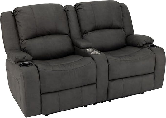 RecPro Charles 64" Powered Recliner RV Sofa with Console and Cupholders | Zero Wall Loveseat for Camper | Wall Hugger Couch with 2023 Updated Fabric (Gunmetal)