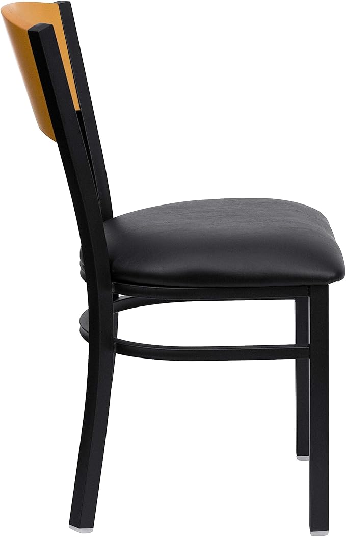 Flash Furniture HERCULES Series Black Circle Back Metal Restaurant Chair - Natural Wood Back, Black Vinyl Seat