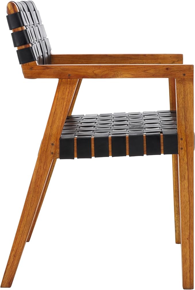 SAFAVIEH Home Collection Cire Black Faux Leather/Natural Solid Wood Dining Chair