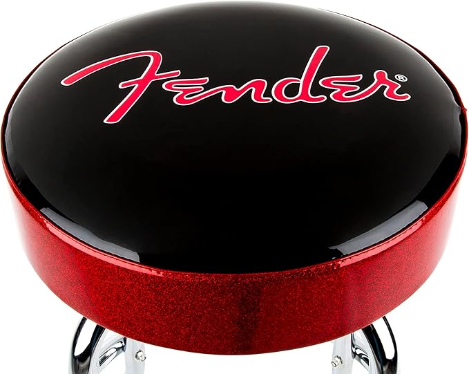 Fender Red Sparkle Logo Swivel Barstool, Great Gifts for Dad, with 1 Year Limited Warranty, Simple Assembly, Black/Black, 24"