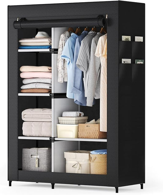 DUMOS Portable Wardrobe Closet with Cover, Freestanding Portable Garment Rack, Portable Closet Wardrobe for Clothes Storage, Clothes Organizer for Bedroom, Dorm, Apartment, Black.