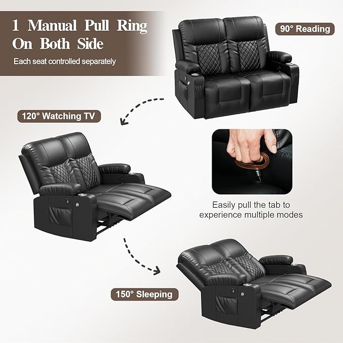 FURNIMAT Loveseat Recliner Sofa Set with 2+1+1 Pieces in Living Room, 2 Seater Reclining Loveseat Leather, 2 Recliner Chairs with 360 Degree Swivel Single Sofa Seat