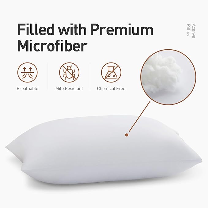 Acanva Bed Pillows 2 Pack Hotel Collection Luxury Soft Inserts for Sleeping-Breathable and Comfortable for Stomach Back Sleepers, Standard (Pack of 2),