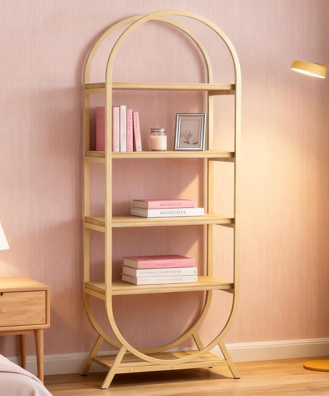 Arched Bookshelf,5-Tier Tall Wide Open Bookshelf,Modern Brown Storage Bookshelves, Freestanding Display Rack Shelving Unit for Office, Bedroom, Living Room, Easy Assembly, Brown