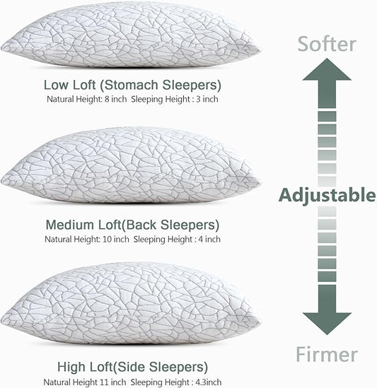 BPC Premium Rayon Derived from Bamboo Firm Pillows King Size Set of 2 - Hypoallergenic Shredded Memory Foam Pillows with Removable Cover Bed Pillows for Side Stomach and Back Sleepers, CertiPUR-US