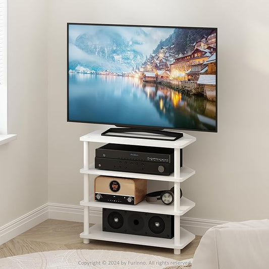 Furinno ECON TV Stand, 4-Tier Petite Entertainment Center, TV Console for TV up to 32 Inch, Easy Assembly, for Living Room, Bedroom, White