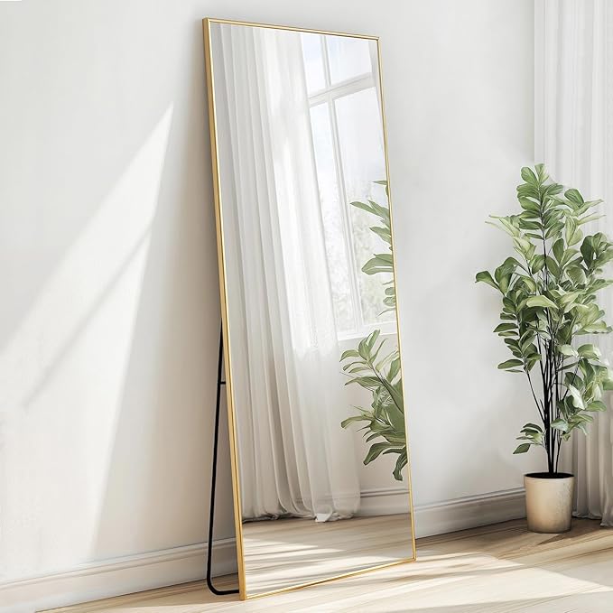 Gold Mirror Full Length, Floor Length Mirror with Aluminum Metal Frame, Standing Mirrors for Bedroom, Livingroom, Bathroom, Hallway, Cloakroom, Wedding. (56x16 inch, Gold)