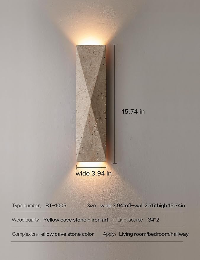 Alabaster Wall Sconce, 15.74" Natural Marble Wall Sconce Vanity Light Fixture for Living Room,Modern Wall Light, Marble Lighting for Bedroom, Staircases，Entryway