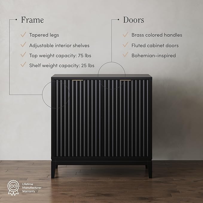 Nathan James Jasper Modern Sideboard, TV Stand with Fluted Doors, Accent Storage for Kitchen or Living Room, Black Oak, Set of 2