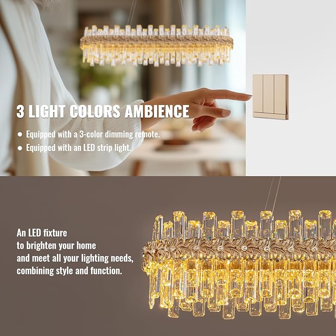 Luxury Crystal Chandeliers for Dining Room,40“ Gold Contemporary K9 Crystal Chandelier,Adjustable Pendant Ceiling Light Fixture with Leaf-Edge for Dining Living Room Foyer Entryway