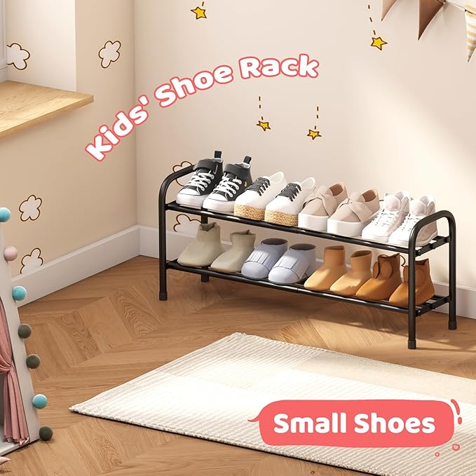 Shoe Rack for Closet, Black 2-Tier Expandable Closet Shoe Rack Metal Organizer, Heavy Duty Shoe Storage Shelf for Entryway, Doorway, Narrow Space