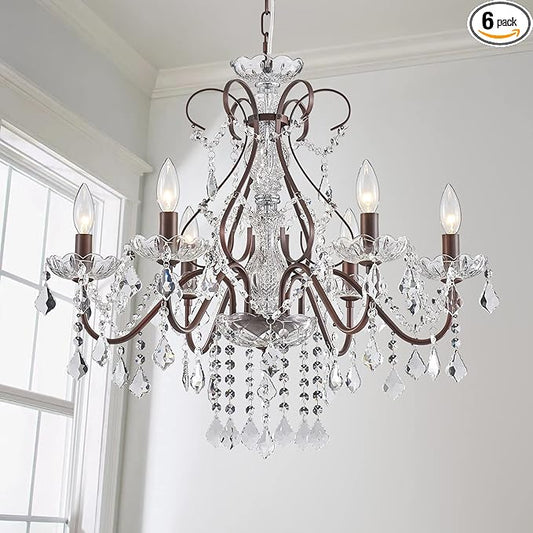 Saint Mossi 6 Light Crystal Chandelier Light Fixture Modern Chandelier Crystal Lighting, Crystal Pendant Raindrop Chandelier for Dining Room,Bedroom,Living Room,H23 x D24, 6-Light