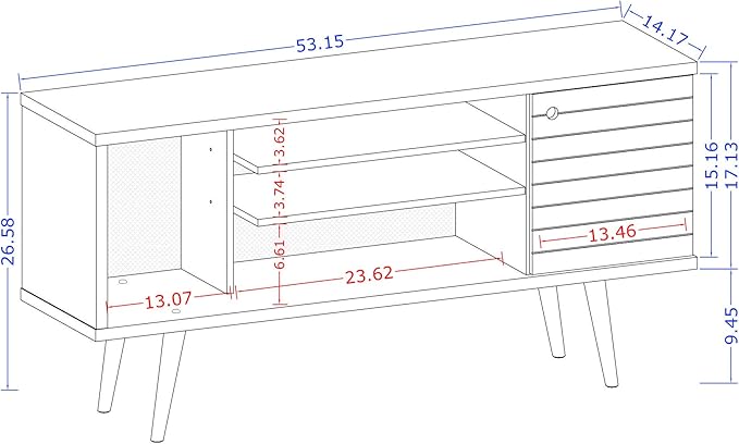 Manhattan Comfort Liberty Mid Century Modern TV Stand for Televisions up to 50 Inches, Bedroom and Living Room Entertainment Center with Storage, Shelves, and Cabinet, 53" Wide, White/Rustic