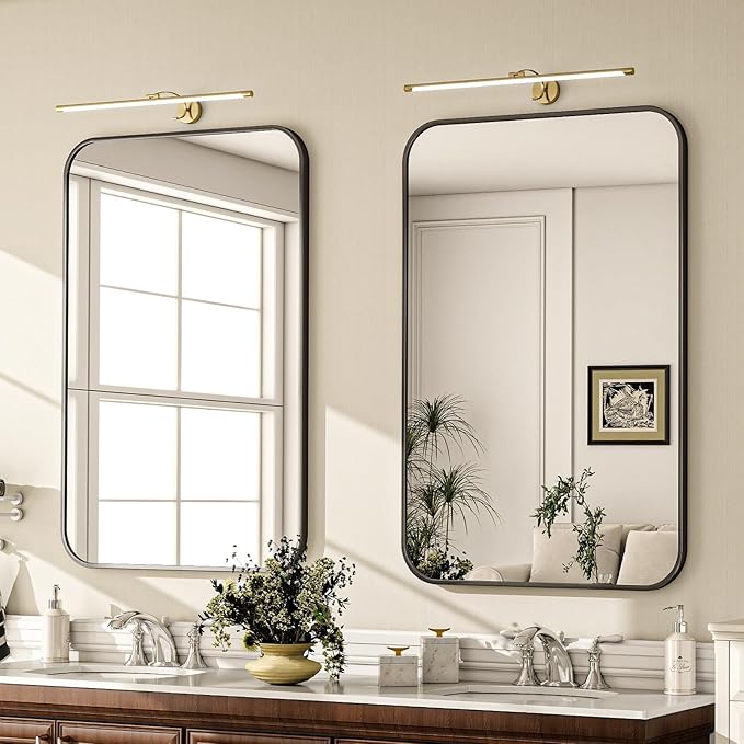24x36 Inch Bathroom Mirror - Wall Mounted Vanity Mirror with Round Corner Aluminum Alloy Frame, Hanging Horizontally Vertically for Living Room, Bedroom, Hallway as Home Decor, Black
