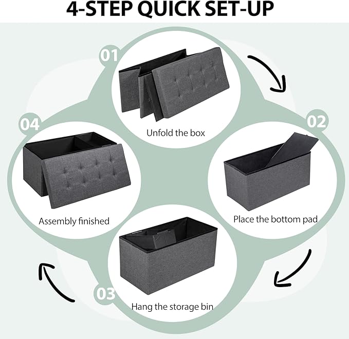 Giantex Storage Ottoman Footrest 31.5 Inch Fold-able Storage Organizers with Removable Storage Bin, Padded Seat for Living Room, Bedroom, Entryway