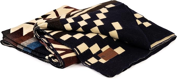 QISU Wool Blanket Throw | Large, Beautiful, Warm, Handmade in Ecuador by Local Artisans |94″ x 78″| Soft, Hypoallergenic & Breathable, Non-Itchy, Scratchy Fabric(Burgundy & Black Diamonds)