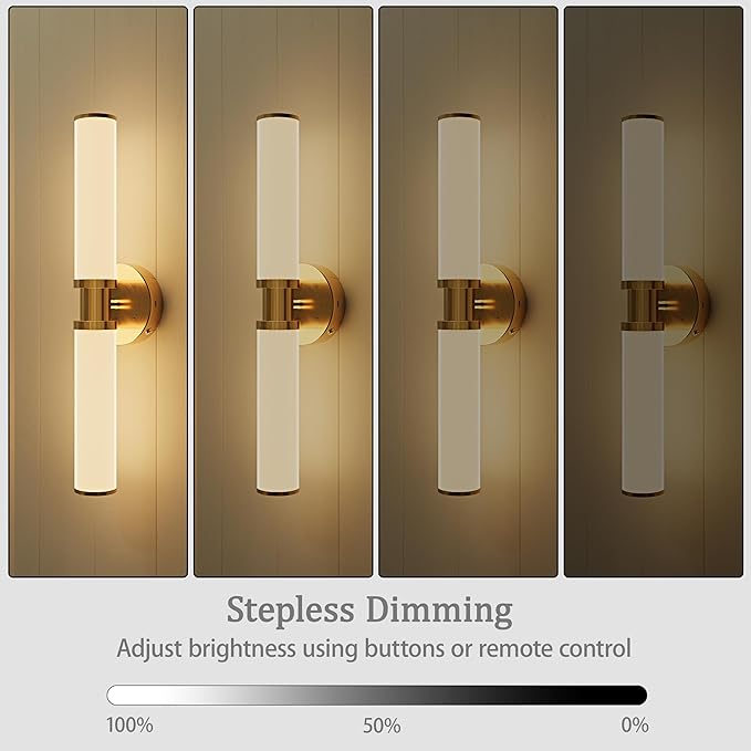 Battery Operated Wall Sconce Set of 2, Gold Cordless Wall Sconces, Modern Rechargeable Wall Lights with Remote Control, Dimmable for Living Room, Bedroom, Bathroom, Hallway, Entryway 3000K