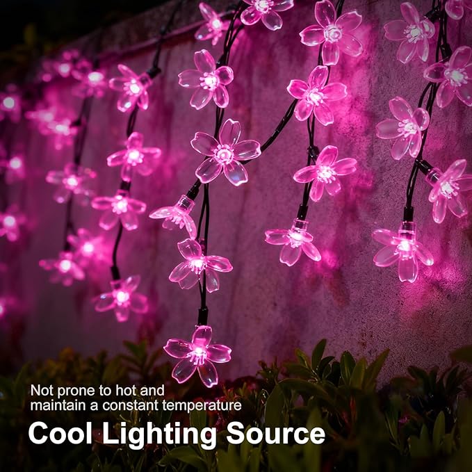 2 Pack Total 52FT 120 LED Solar String Lights Outdoor Waterproof Flower Fairy Lights for Garden Fence Patio Yard Christmas Tree Lawn Wedding Party Decor, Pink