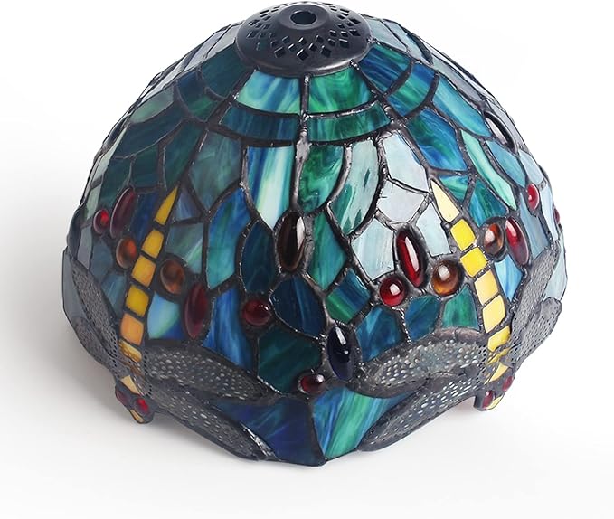 MIAOKE Stained Glass Table Lamp,Stained Glass Crystal Bead Style Table Light, Handmade Desk Bedside Night Light, Antique Art Craft Gifts Lover Living Room Bedroom Bookcase (Green Dragonfly)