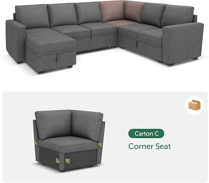HONBAY Corner Seat for Sectional Sleeper Sofa, Corner Module for Modular Sleeper Couch with Pull Out Bed, Dark Grey